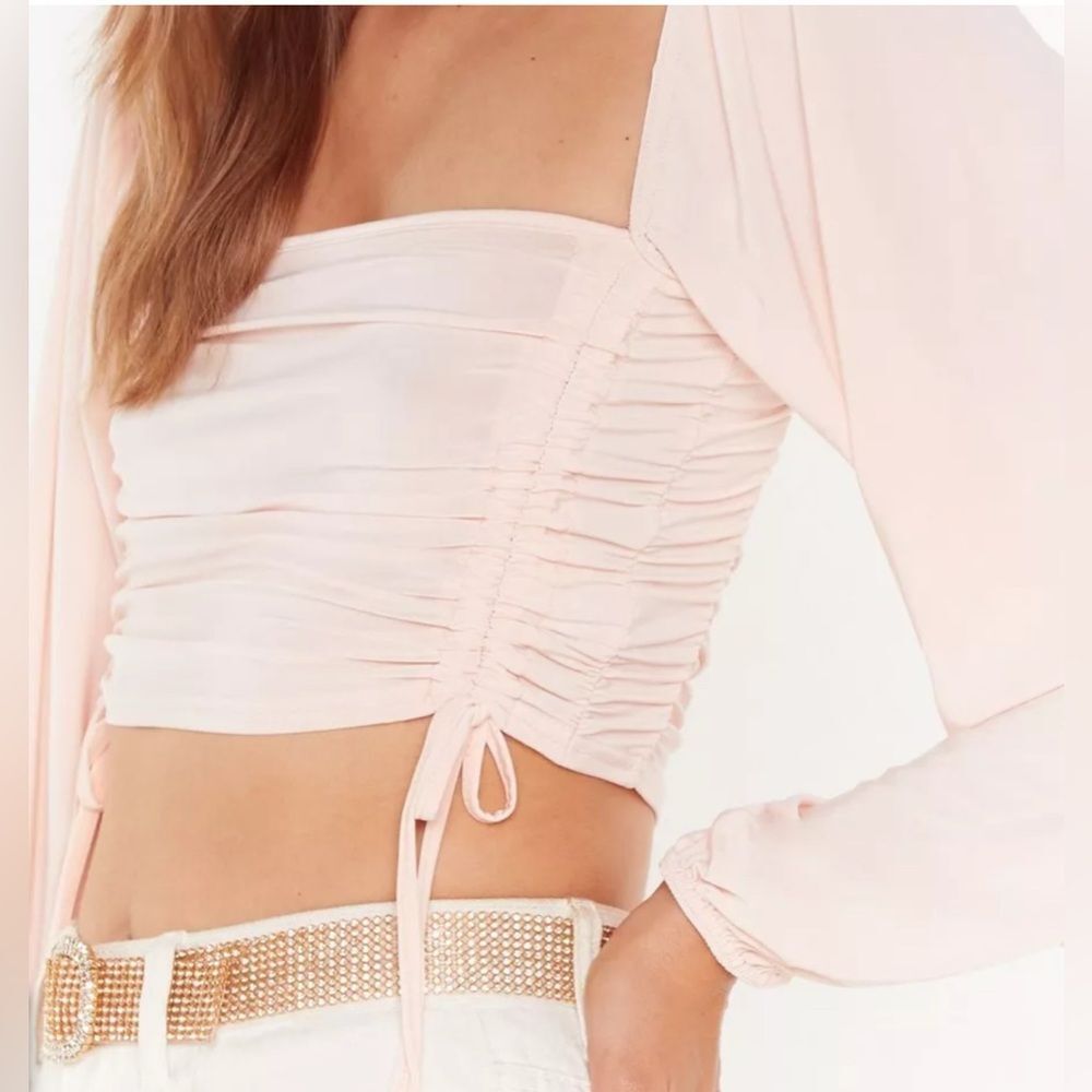 Nasty Gal What's The Ruche Slinky Cropped Top TEAL NOT PINK size 2 NWT in packag